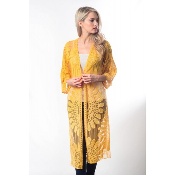 New Embroidered Sheer Bohemian Lace Kimono Duster - Picture 8 of 8